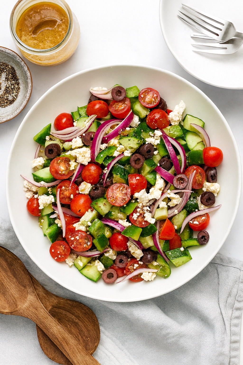 Colourful Greek sharing salad for office catering in South West London